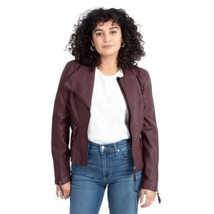 Blanknyc Vegan Leather Moto Jacket Pewter Zipper Asymmetrical S Oxblood Red Vamp